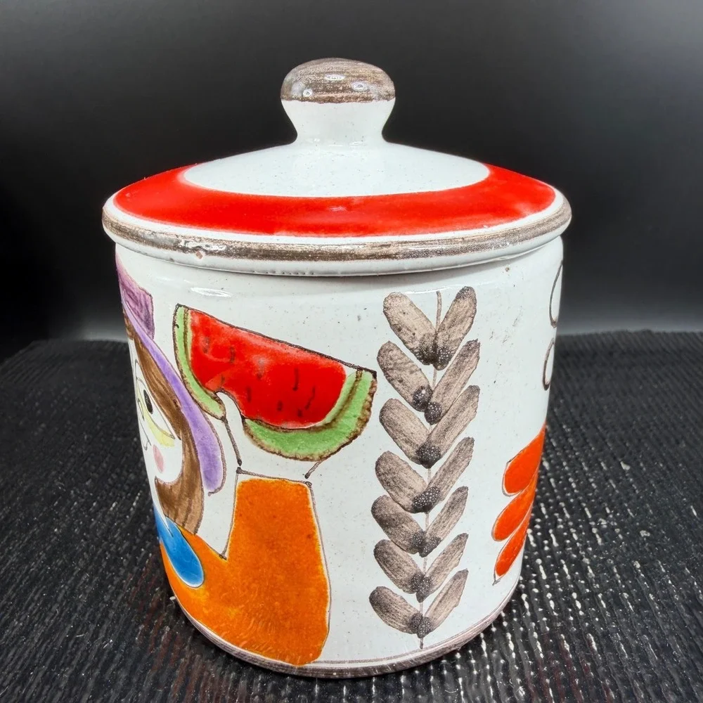 De Simone Italy Salvia Spice Jar Hand Painted Ceramic Folk Art Woman Watermelon